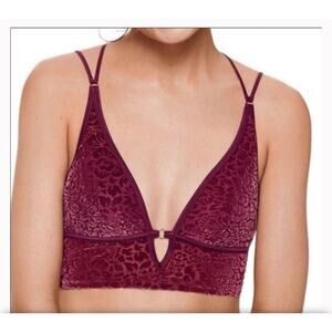 PINK Victoria’s Secret XS Burgundy Stretch Velvet Floral Lightly Lined Bralette